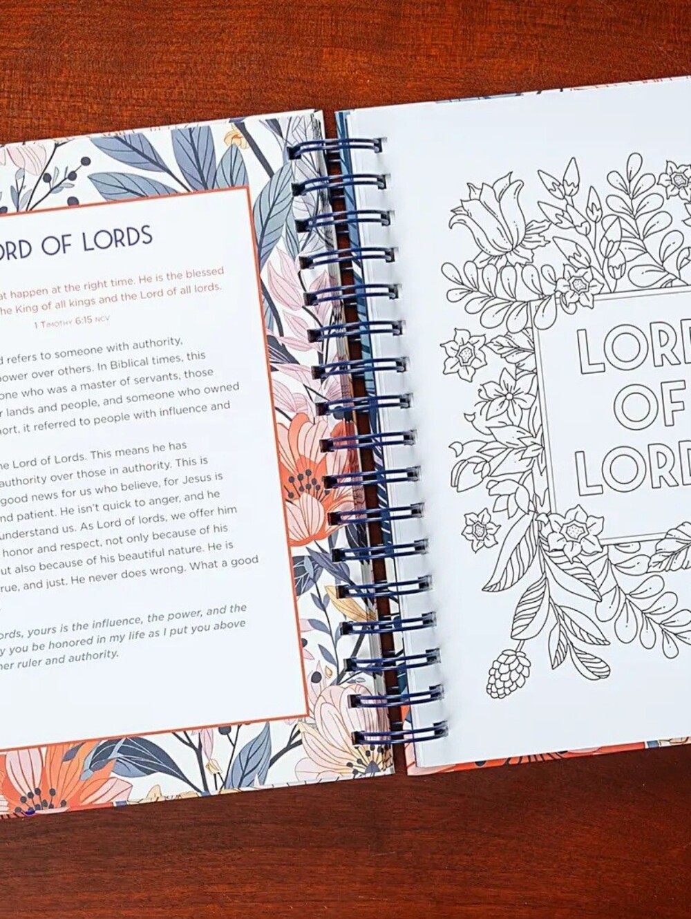 In Jesus' Name Devotional Coloring Book - Floral Cover (Blue, Orange, Pink) - Picture 3 of 4